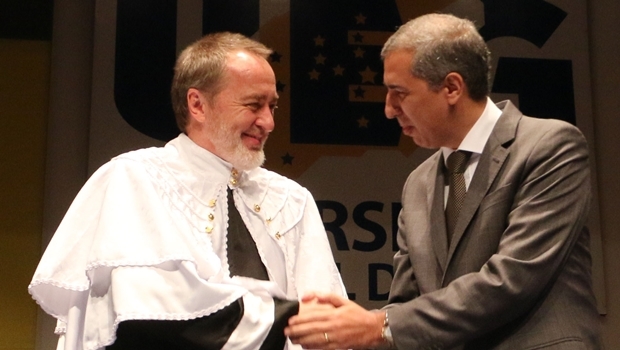 Vice-governador e Haroldo Reimer em cerimônia nesta segunda-feira (7) | Foto: Jota Eurípedes