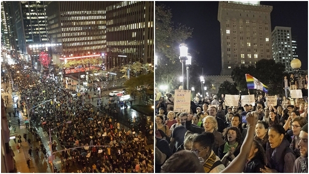 Manifestações em Nova York e em Oakland, na Califórnia | Fotos: reprodução/ Twitter