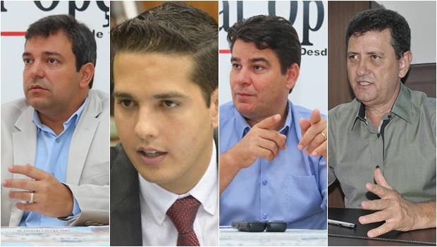 Vinicius Luz (Jataí): “Nosso candidato será o vice-governador”; Zé Antônio (Itumbiara): ”Eliton é muito disciplinado”; Valmir Pedro (Uruaçu): “É atento ao que os outros falam”; Pedro Fernandes (Porangatu): “Ele ouve os prefeitos| Fotos: Fernando Leite/ Jornal Opção e Divulgação
