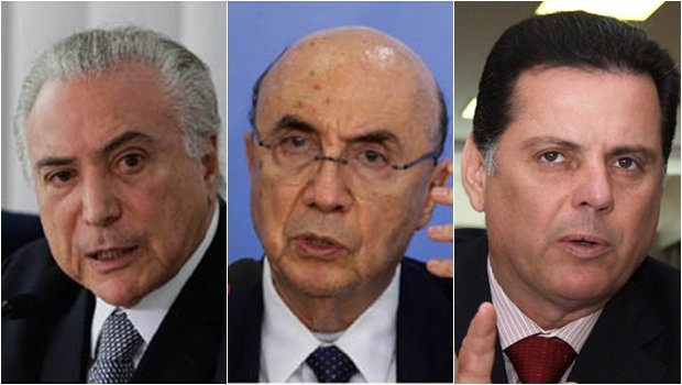 Michel Temer (presidente), Henrique Meirelles (ministro da Fazenda) e Marconi Perillo (governador de Goiás): o trio sabe que um Estado menor e menos inchado representa um certo alívio para a sociedade | Fotos: Reprodução