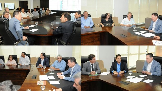 Marconi em reunião com os prefeitos eleitos de Abadiânia, José Aparecido Alves Diniz (PSD); Barro Alto, Antônio Luciano Batista (PSDB); de Corumbá de Goiás, Célio Fleury (PSDB); e de Goianápolis, Francisco de Moraes (PTN) | Foto: Lailson Damásio