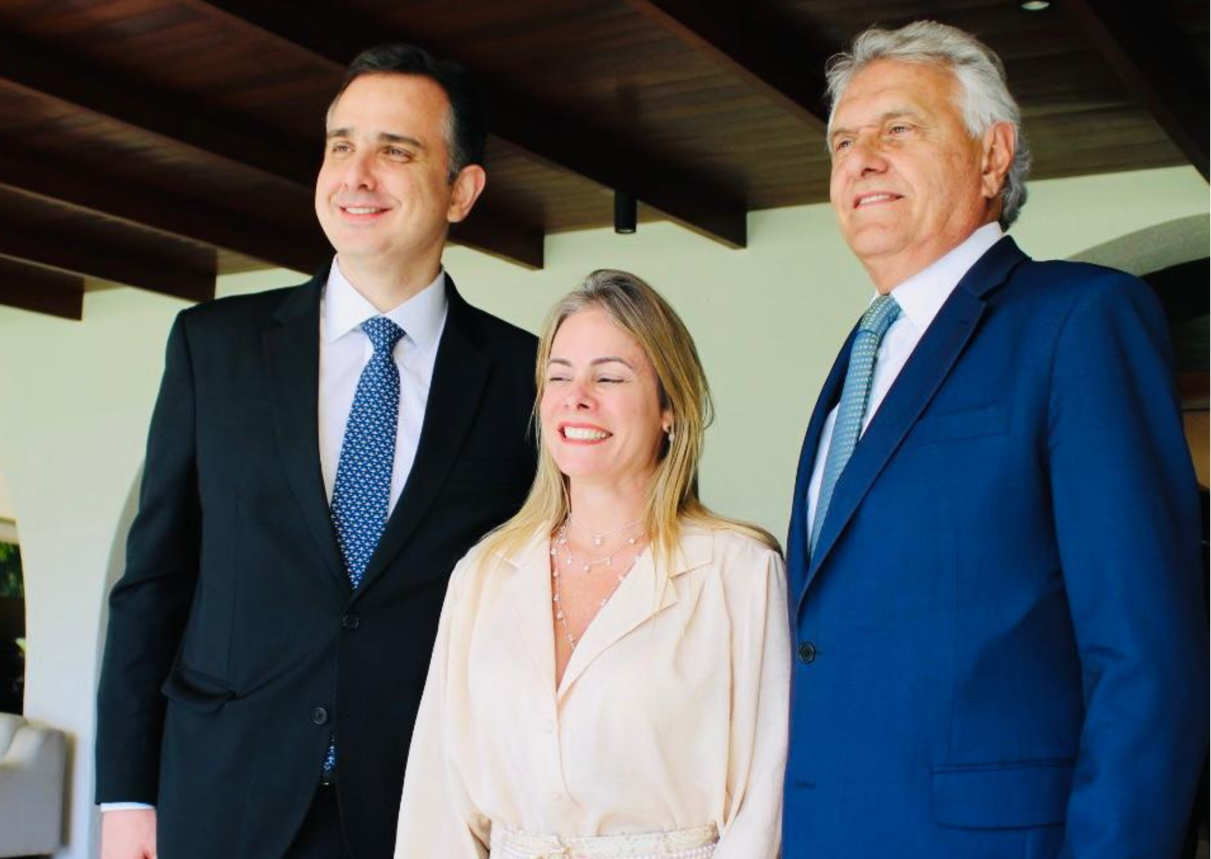 Caiado e secretária Cristiane com Rodrigo Pacheco | Foto: divulgação