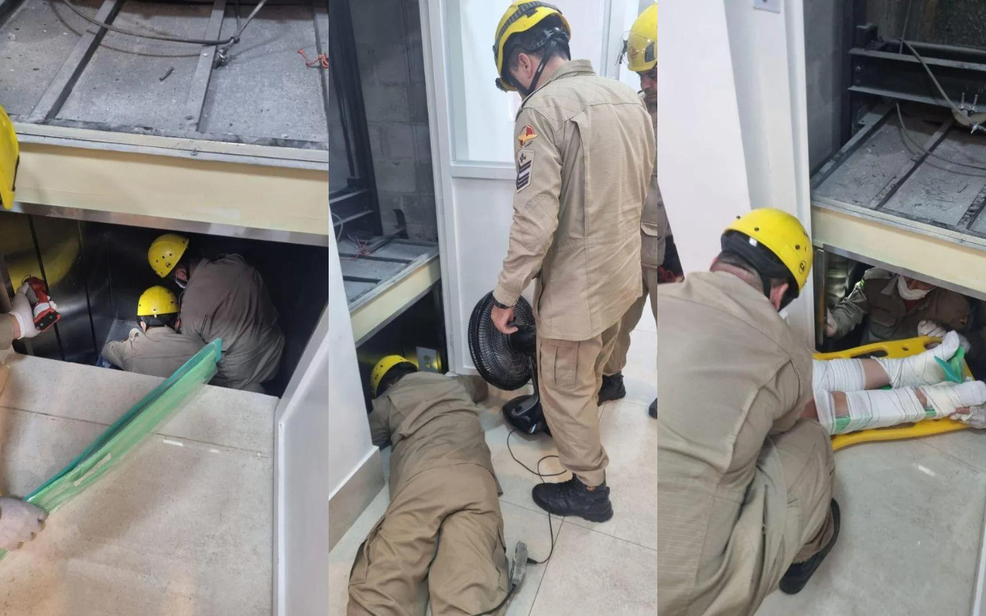Parte elevador ficou entre térreo e poço | Foto: CBM-GO