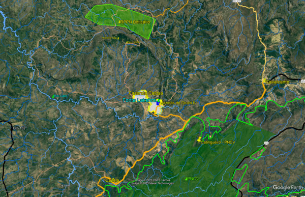 Localização da Fazenda Caldas, Catingueiro e RPPN e turística do Grupo Boticário, em Cavalcante