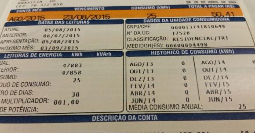 Conta de consumo de energia elétrica | Foto: Agência Brasil