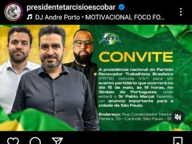 Convite divulgado por Escobar | Foto: redes sociais 