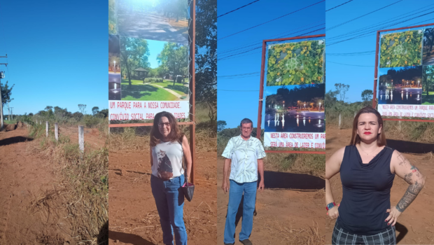 Eliane Stacciarini, Anderson Rosa e Ana Carolina Leles na área doada para o Goiânia EC | Foto: Cilas Gontijo/Jornal Opção