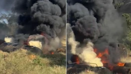 Incêndio em tanque isotérmico com resíduos de piche | Foto: Reprodução