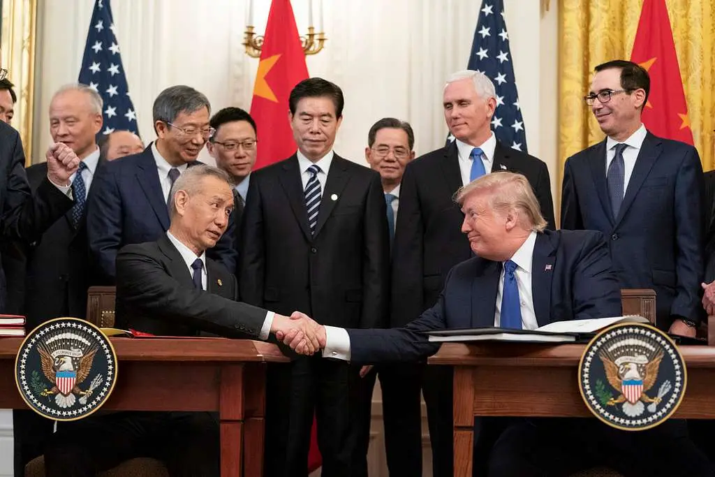 President Donald J. Trump, joined by Chinese Vice Premier Liu He