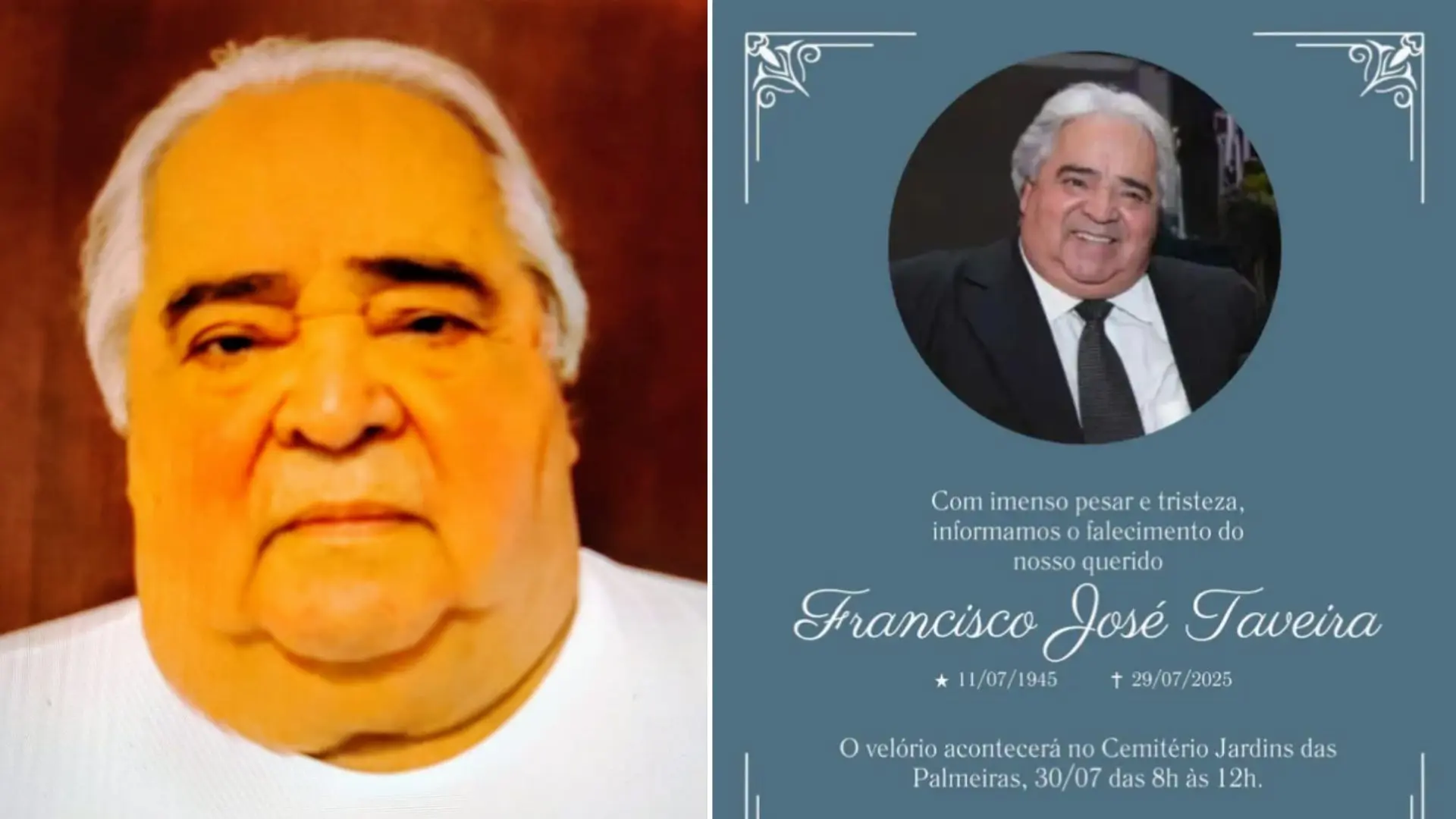 Francisco José Taveira morreu aos 80 anos | Foto: Reprodução / Redes Sociais