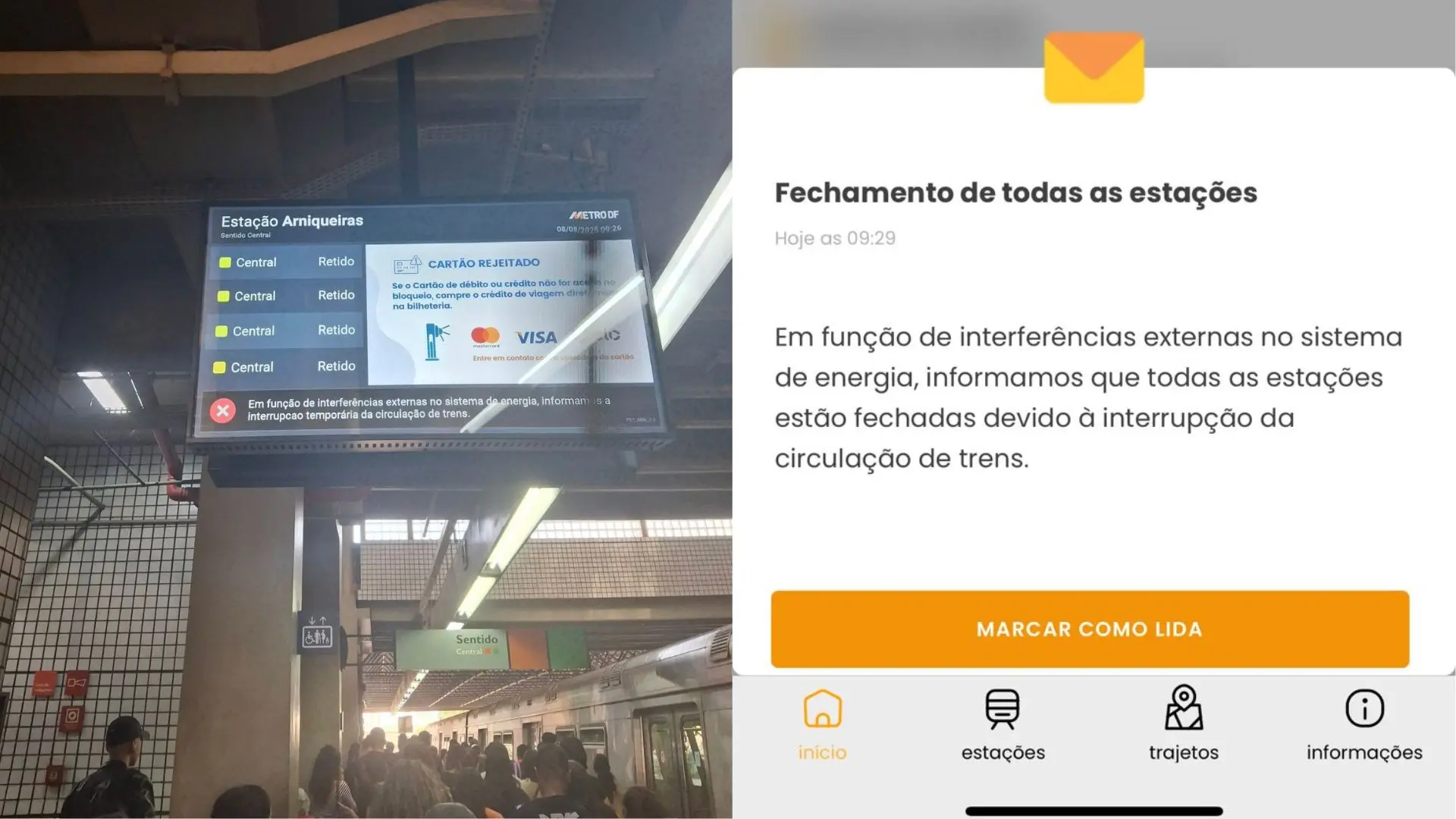 Estações do metrô fecharam em Brasília | Foto: Reprodução / Redes Sociais