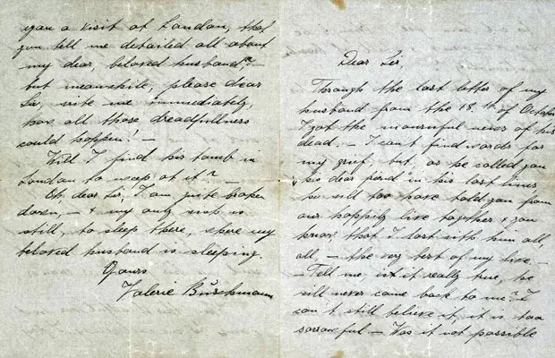 Carta escrita por Valerie Buschman ao advogado de seu marido morto