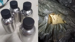Quatro frascos de mercúrio e amostras de solo | Foto: PRF