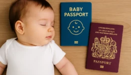 Sleeping-baby-next-to-a-UK-passport-and-baby-passport-–-British-passport-application-for-infants