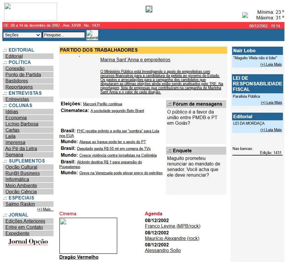 Jornal Opção esboço de como era o jornal em 2002