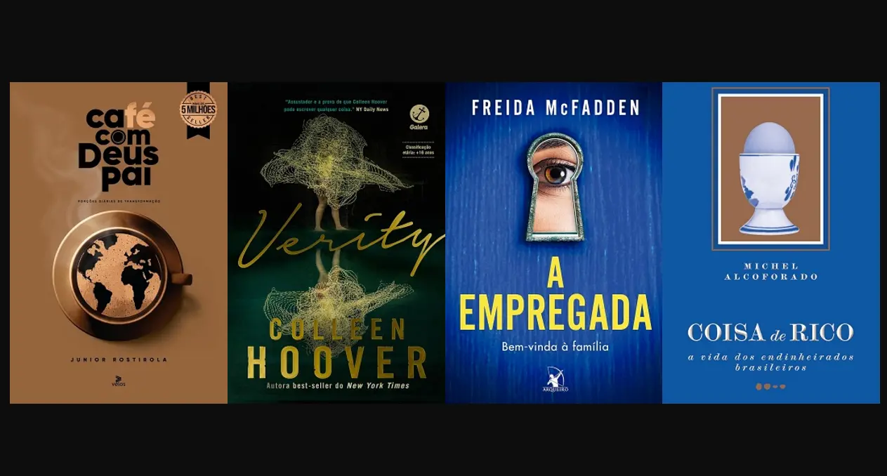 Junior Rostirola e Colleen Hoover e Freida McFadden e Michel Alcoforado 4 fotos