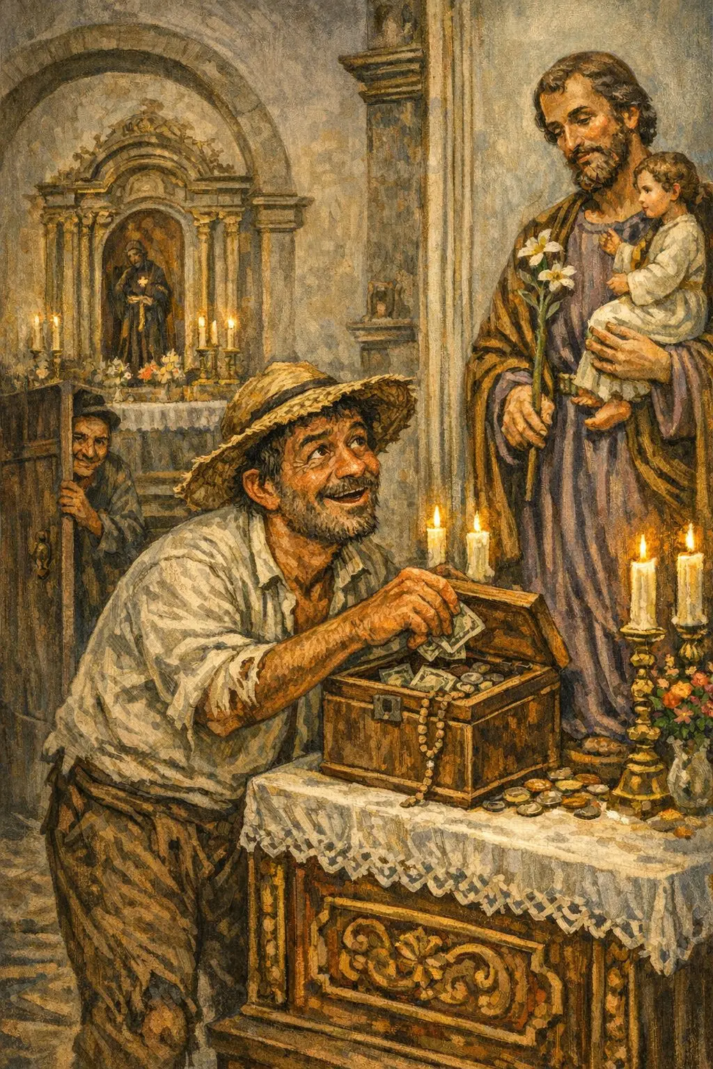 Homem roubando a igreja Foto Inteligência artificial 1