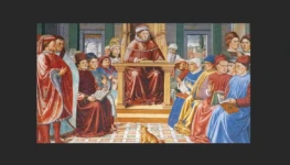 Santo Agostinho ensinando em Roma pintura de Benozzzo Gozzolli 2okw