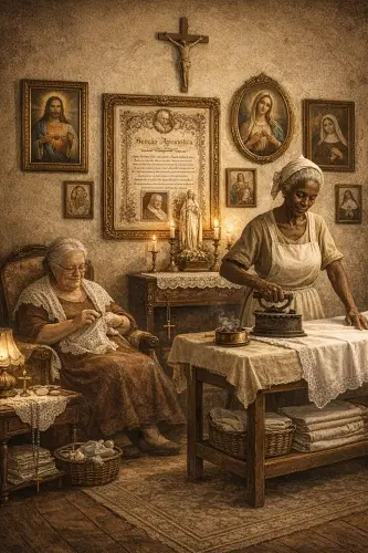 Fernando Cupertino foto de mulher costurando e mulher passando roupa p22 500