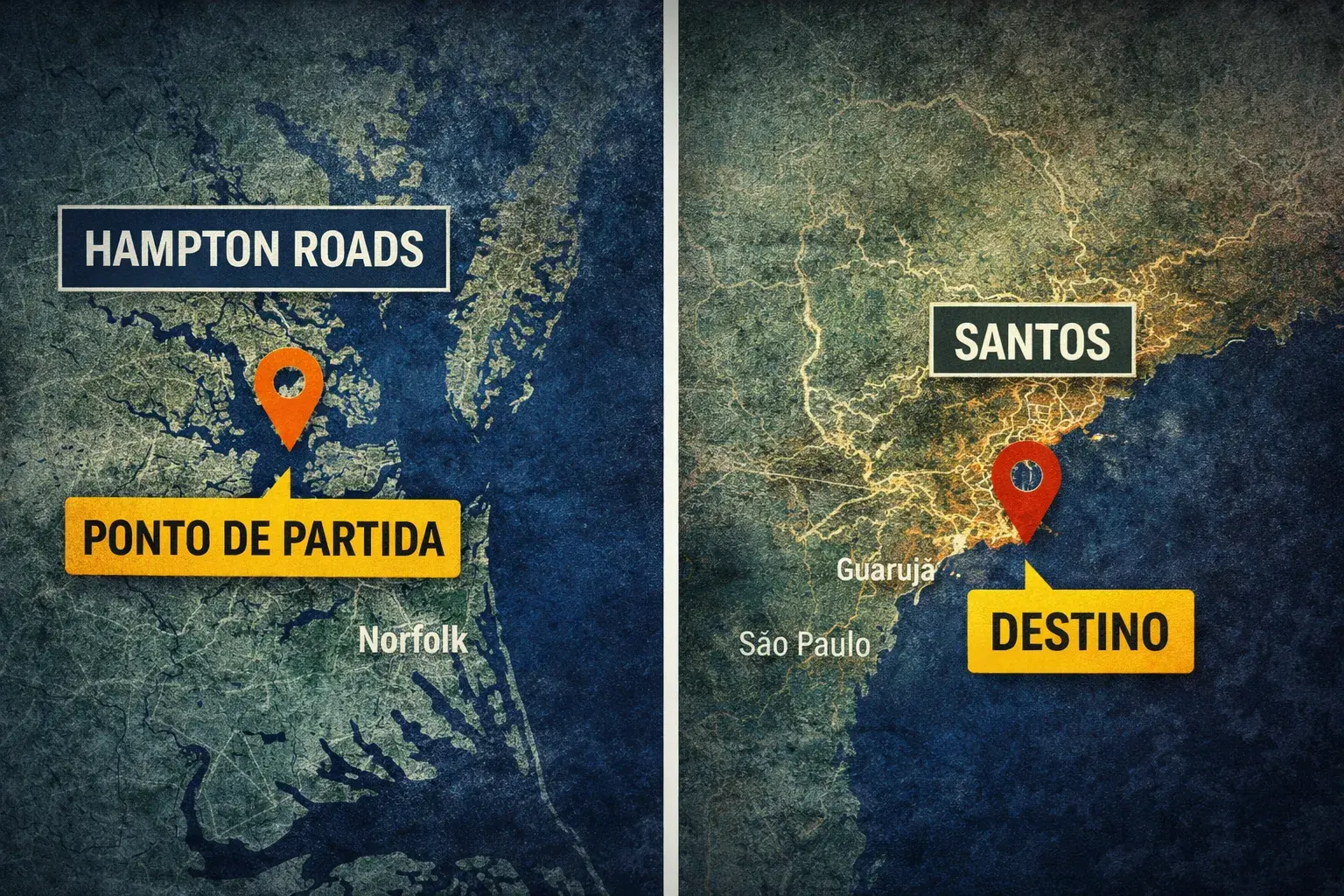 O porta aviões USS Forrestal partiu de Hampton Roads nos EUA com destino a Santos em 1º de abril