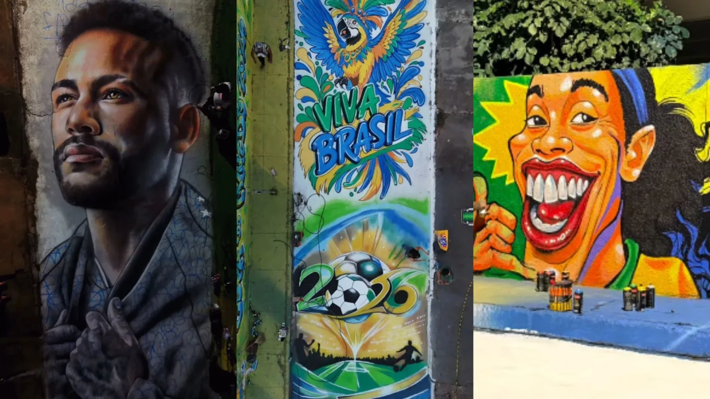 Das arquibancadas para os muros: grafites homenageiam o futebol em Trindade