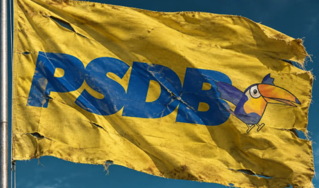 Bandeira PSDB Amarela Desgastada ao Vento