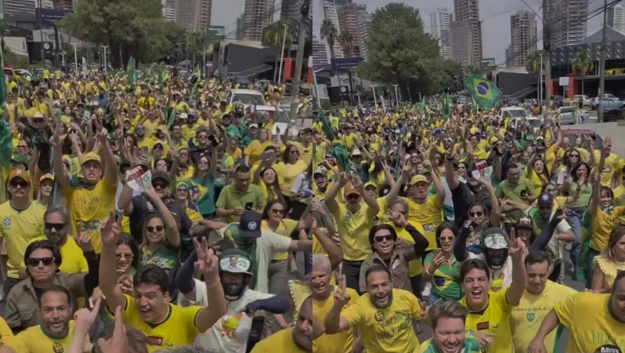Direita realiza ato em apoio a Flávio Bolsonaro em Goiânia