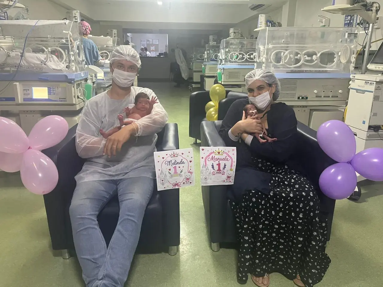 Após cinco perdas gestacionais, mulher realiza sonho de ser mãe de gêmeas