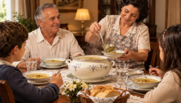 Família tomando sopa foto gerada por IA 1300 p 367