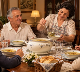 Família tomando sopa foto gerada por IA 1300 p 367